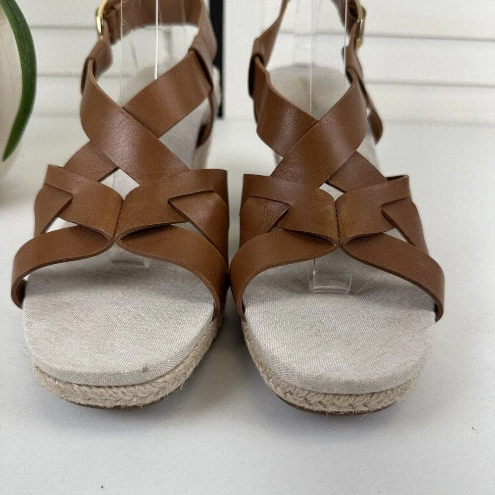 Cole Haan Grand 360 Crystal Espadrille Wedge Sandals Brown Leather Shoes Size 8B